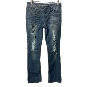 MOSSIMO SUPPLY CO‎ WOMENS JEANS FIT 6 SIZE 5 LIGHT WASH BOOT CUT DISTRESSED